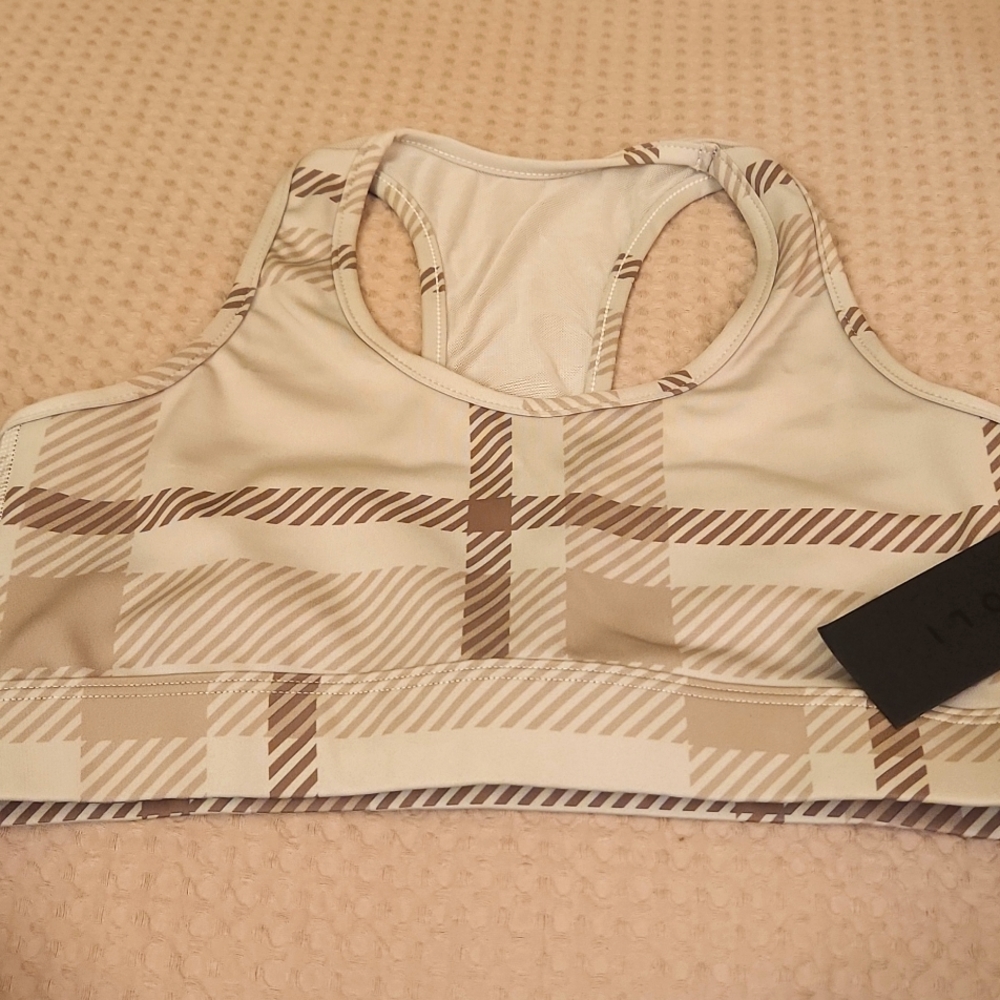 NOLI Core Plaid Bra Grey/Multi sz M Racerback Mesh NWT